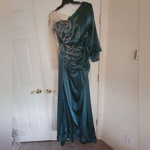 Elegant Teal One-Shoulder Evening Gown Custom Made Size 16-18